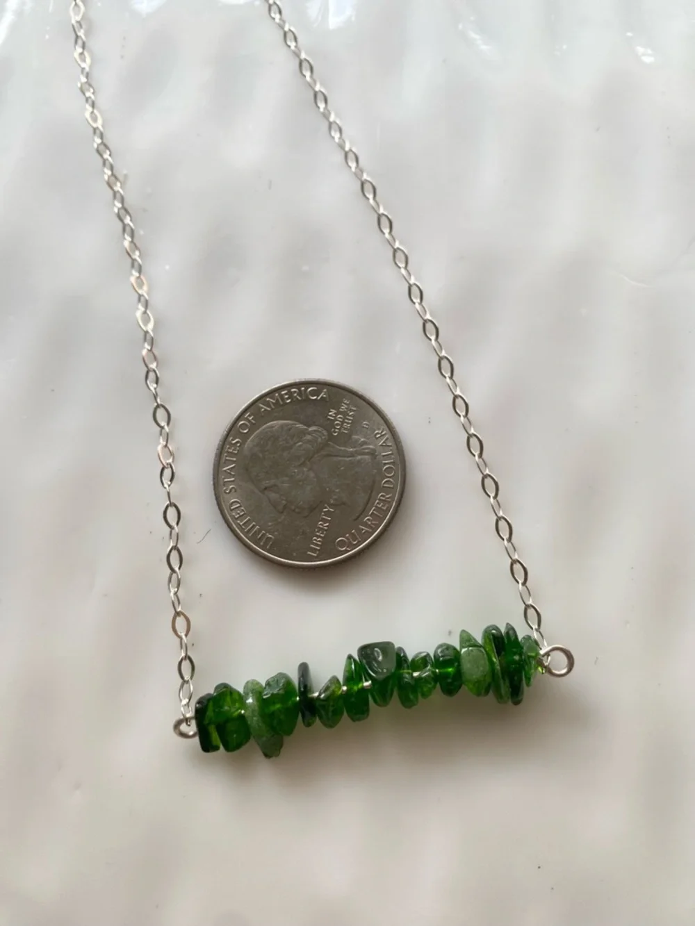 Sterling Silver and Green Howlite Chip Bar Necklace - Picture 4 of 6